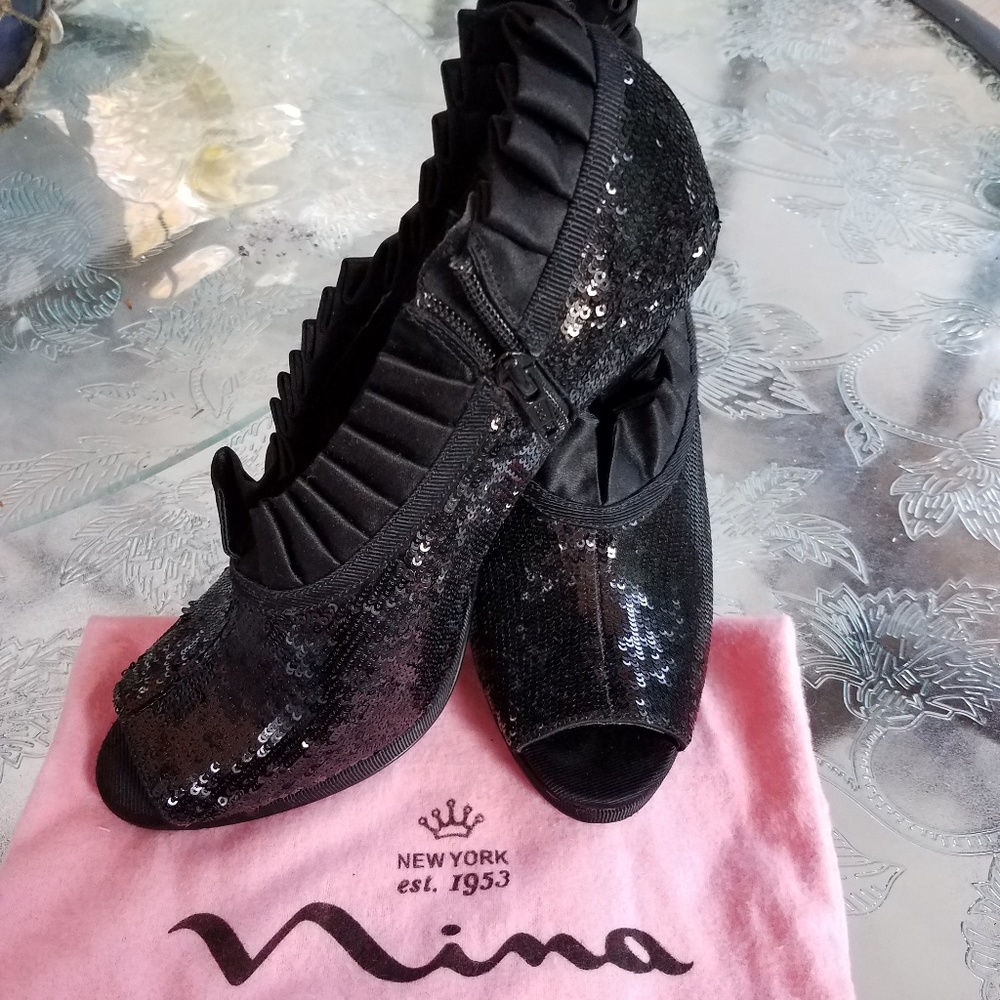 Nina black sequined heels